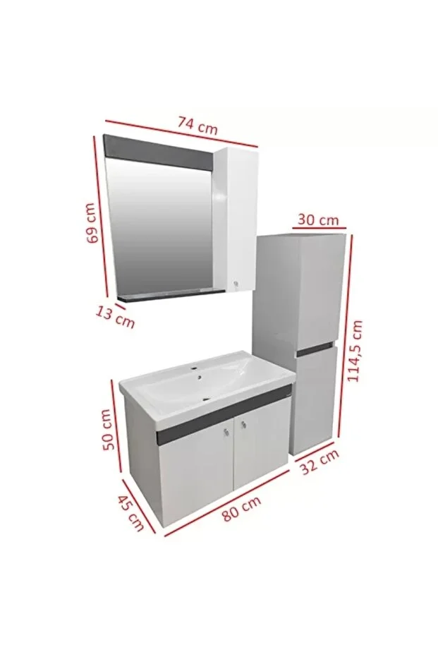 New Bahar 80 Cm Lavabolu Banyo Dolabı Seti,boy Dolap Hediyeli